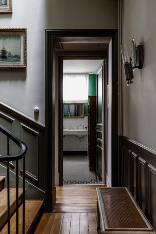 Panelling throughout the house is painted in ‘Pantalon by Farrow  Ball.