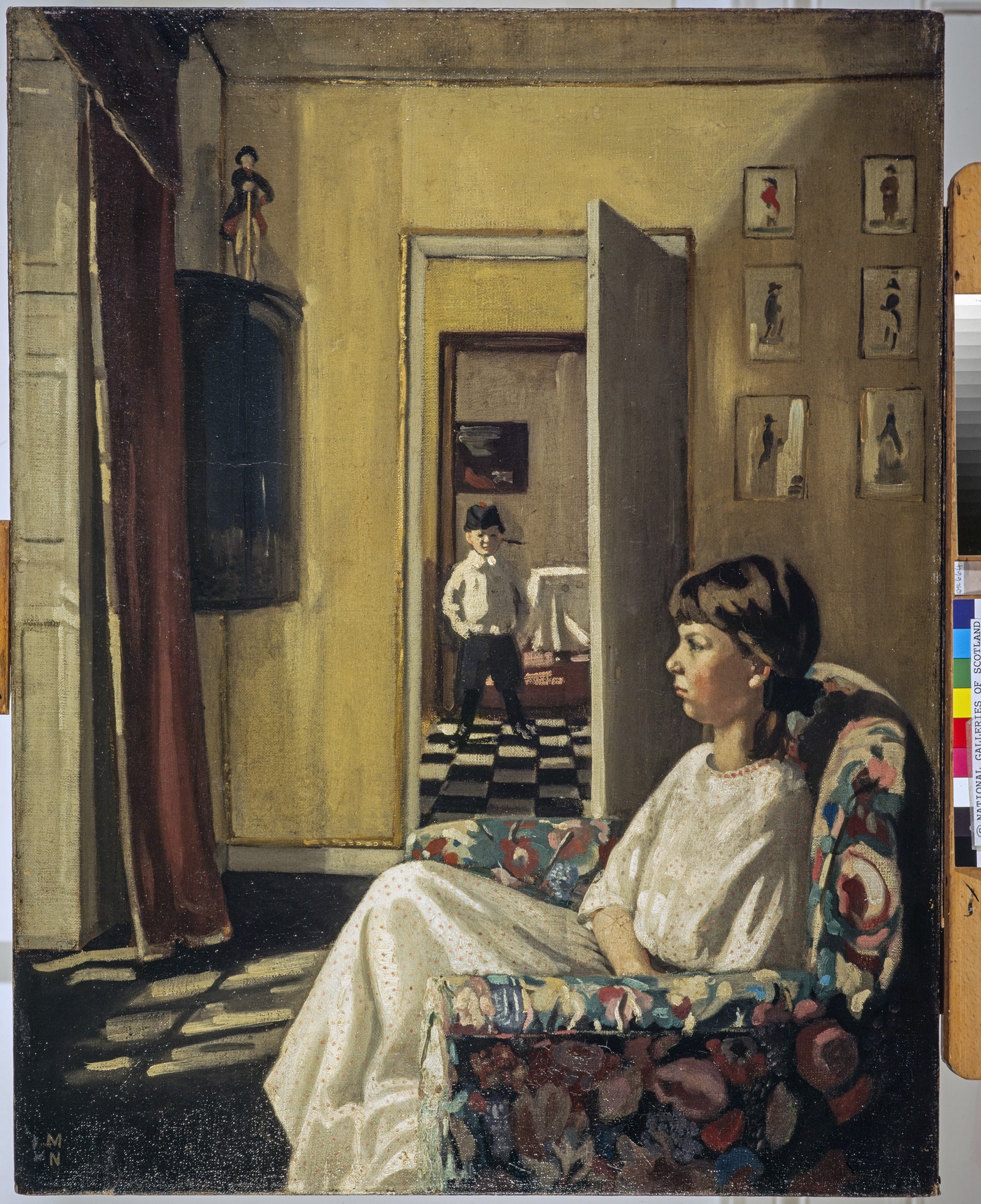 Image may contain Art Painting Adult Person Furniture Clothing Hat Footwear Shoe Couch and Chair