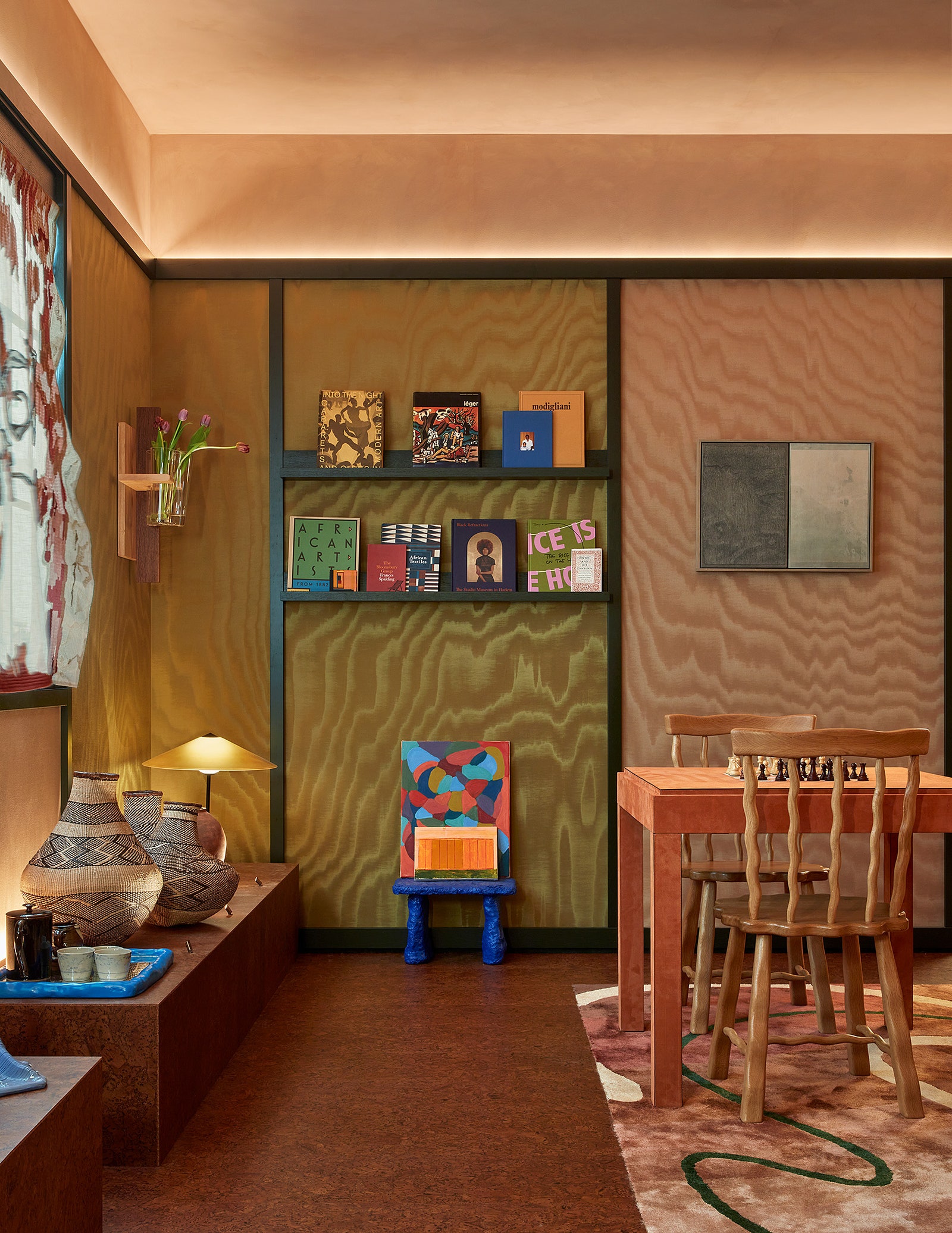 Image may contain Indoors Interior Design Architecture Building Dining Room Dining Table Furniture Room and Table